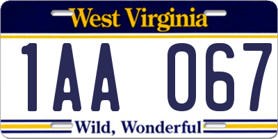 WV license plate 1AA067