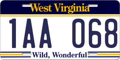 WV license plate 1AA068