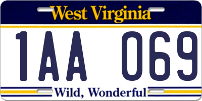 WV license plate 1AA069