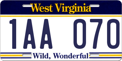 WV license plate 1AA070