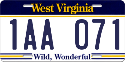 WV license plate 1AA071