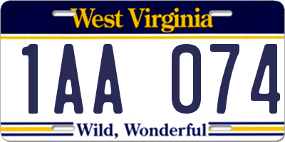 WV license plate 1AA074