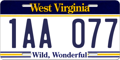 WV license plate 1AA077