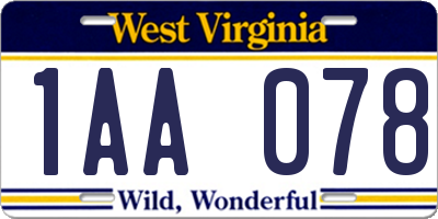 WV license plate 1AA078