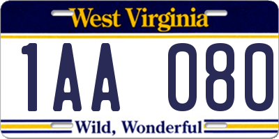 WV license plate 1AA080