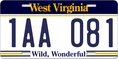 WV license plate 1AA081