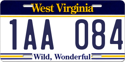 WV license plate 1AA084