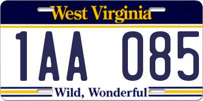 WV license plate 1AA085