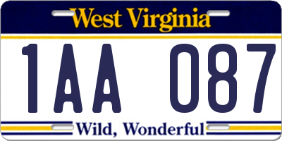 WV license plate 1AA087