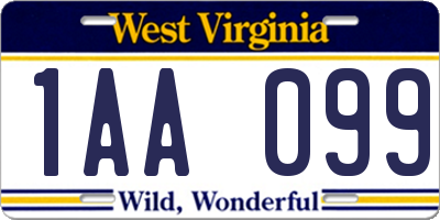 WV license plate 1AA099