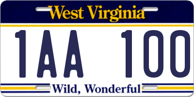 WV license plate 1AA100