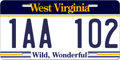 WV license plate 1AA102