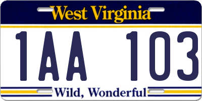 WV license plate 1AA103