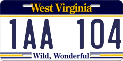 WV license plate 1AA104