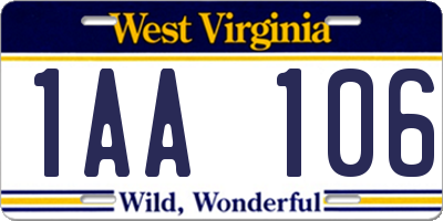 WV license plate 1AA106