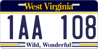 WV license plate 1AA108