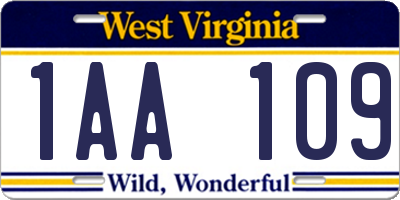 WV license plate 1AA109