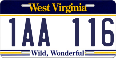 WV license plate 1AA116