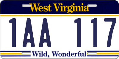 WV license plate 1AA117