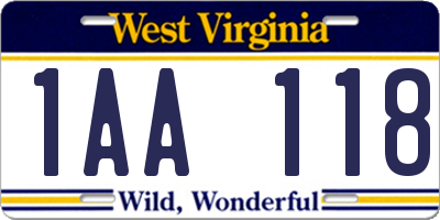 WV license plate 1AA118