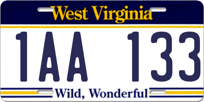 WV license plate 1AA133