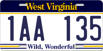 WV license plate 1AA135