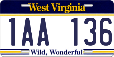 WV license plate 1AA136