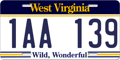 WV license plate 1AA139