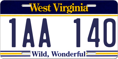 WV license plate 1AA140