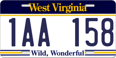 WV license plate 1AA158