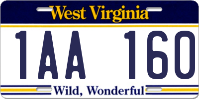 WV license plate 1AA160