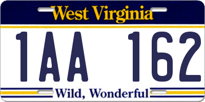 WV license plate 1AA162