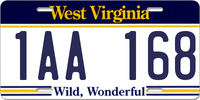 WV license plate 1AA168