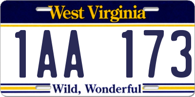 WV license plate 1AA173