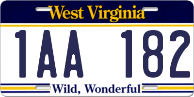 WV license plate 1AA182