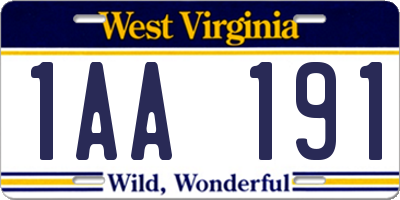 WV license plate 1AA191