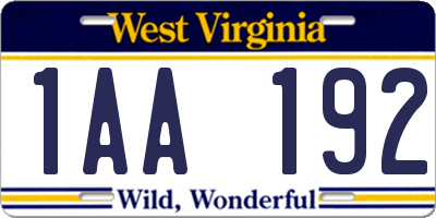 WV license plate 1AA192