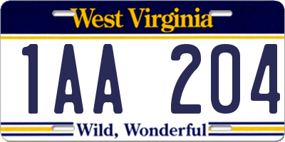 WV license plate 1AA204