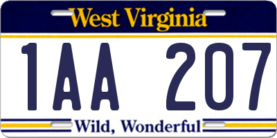 WV license plate 1AA207