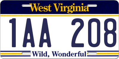 WV license plate 1AA208