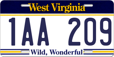 WV license plate 1AA209