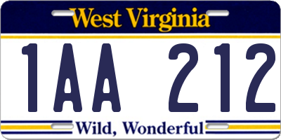 WV license plate 1AA212