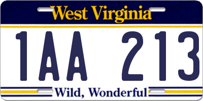 WV license plate 1AA213