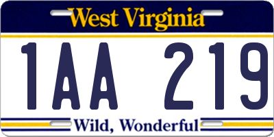 WV license plate 1AA219