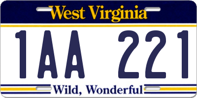 WV license plate 1AA221