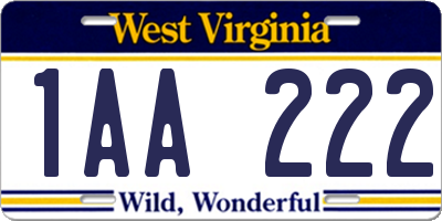 WV license plate 1AA222