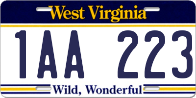 WV license plate 1AA223