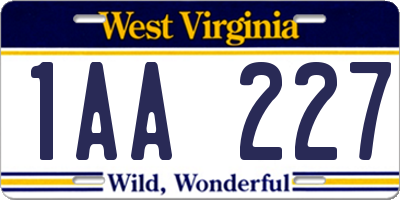 WV license plate 1AA227