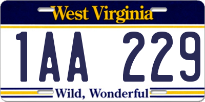 WV license plate 1AA229