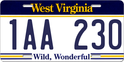 WV license plate 1AA230